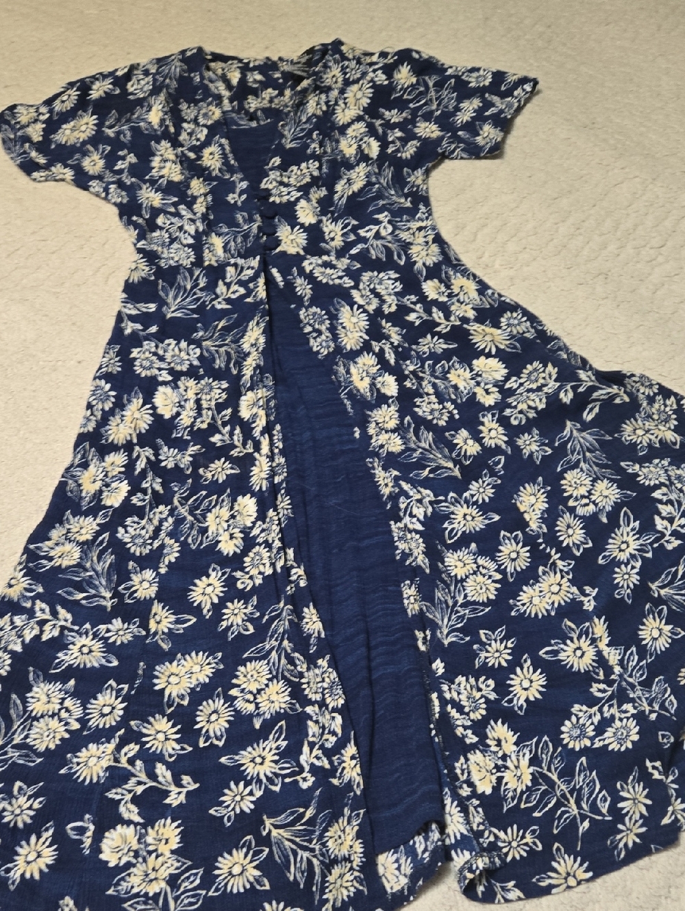 Navy Floral Short-Sleeve Women's Dress Size 5/6 100% Rayon